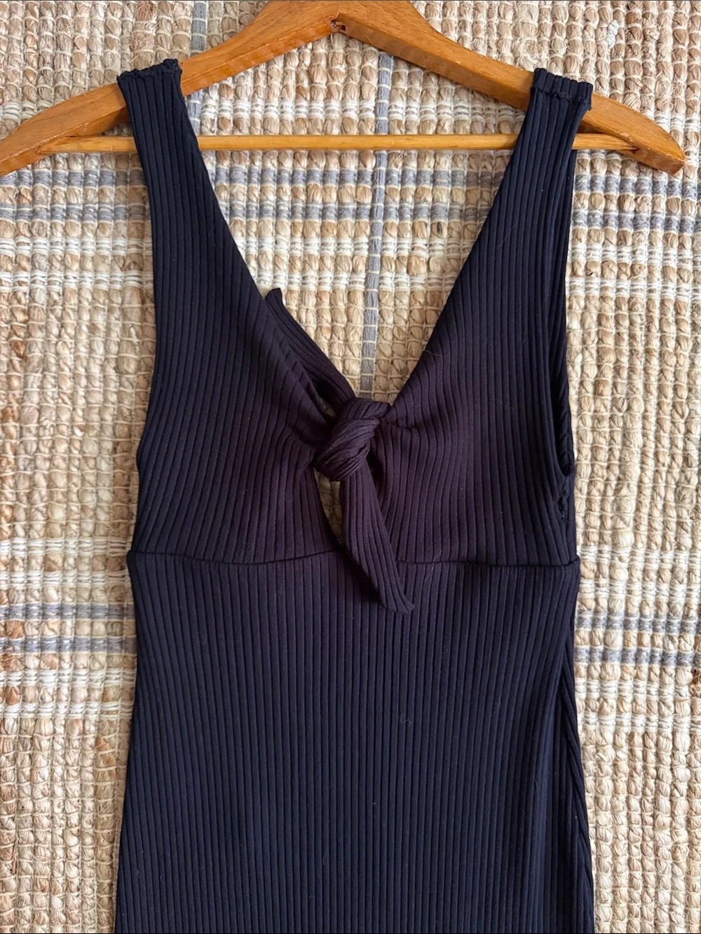 Farm Rio Black Ribbed Knit Dress Tie at Bust sz P = Small EUC